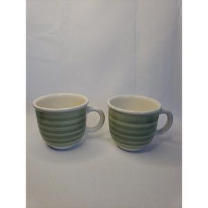 Set of Two Furio Green Stripe Coffee Tea Ceramic Cups Mugs Made in Italy